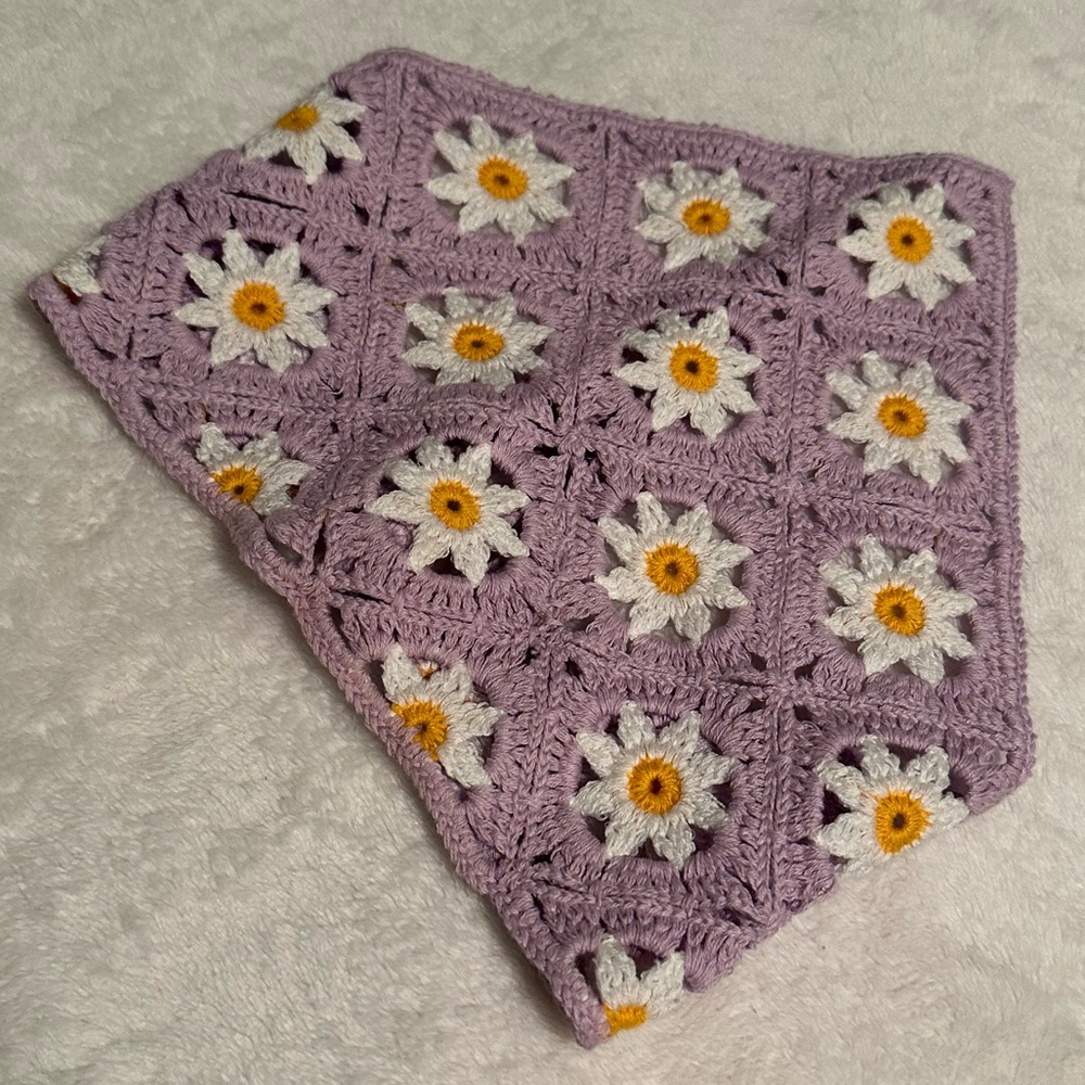 Purple Floral Crochet Bandana